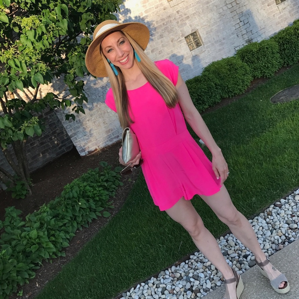 Sail to Sable STS, 100% Silk Jumpsuit / Romper, Bright Pink, Size S